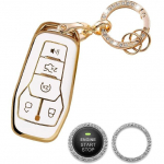 for Ford Key Fob Cover Compatible with Explorer Edge Mustang Fusion Titanium Lincoln MKZ MKC MKX 5 Buttons, Soft TPU Key Fob Case Shell Protector white