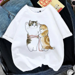 Suvised Kawaii kassi naised Naljakas T-s&auml;rk T&uuml;druk Loom Y2K Mood 90S 3D Prinditud Topid Teev&otilde;re mustvalged riided S
