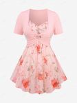 Rosegal Plus Size Ruched Pearl Pandlaga volangid Kuum tembeldav lilletr&uuml;kk Sifonkist Cami top ja s&uuml;dames&otilde;rmus sooniku tekstuuriga Crop Top L heleroosa v&auml;rv