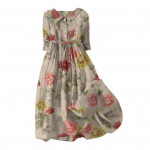 Naiste suvekleit, lahtik&auml;iv krae, lilledega tr&uuml;kkimine, l&uuml;hikeste varrukatega A-line plisseeritud k&otilde;rge v&ouml;&ouml;koht M kollane