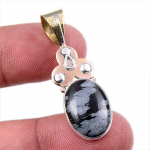 Looduslik lumehelbe obsidiaan v&auml;&auml;riskivi 925 prooviga h&otilde;be kahev&auml;rviline ripats 1,75 I1I93