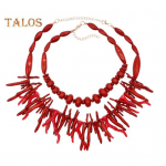 2 tk/komplekt naiste kaelakee komplekt Faux Coral Virnastatav Bohemian Rice Bead Reguleeritava pikkusega Smooth Lady Vacation Beach Kaelusega ehted punane