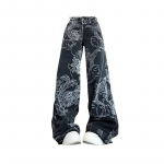 Naiste Must Gooti Draakoniprindiga Baggy Vintage Esteetilised Cowboyp&uuml;ksid Harajuku Denim P&uuml;ksid Y2k Trashy 2000ndate R&otilde;ivad 2024 S must