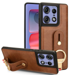 Luksuslik randmerihmaga nahast alus&uuml;mbris Motorola Edge 50 Pro Moto Edge 50 Fusion Ultra 40 Neo jaoks, koos r&otilde;ngaga avajaga, t&auml;ielik kaitsekaas Moto Edge 50 Pro pruun