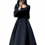 Korea Mood S&uuml;gis Naiste R&otilde;ivad Peo Elegantne Kandiline Kaelus Must Pikk Kleit Vintage Prantsuse Disain Maxi Midi Kleidid XL must