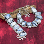 Dendriitopaal V&auml;&auml;riskivi Ehted, K&auml;sitsi valmistatud 925 Prooviga H&otilde;bedast Kaelakee ja K&auml;ev&otilde;ru Ehted, Reguleeritava Keti Ehtekomplekt Adjustable With 8"-18" sinine