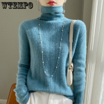 S&uuml;gis/talvine kampsun Naiste k&otilde;rge kaelusega džemprid &uuml;hev&auml;rviline kampsun pikkade varrukatega pulover Meriinovillane soe ka&scaron;miirkampsun S must