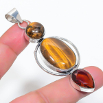 Natural Tiger Eye, Garnet 925 Sterling Silver Jewelry Pendant 2.99 t4j65
