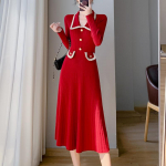 Prantsuse elegantne s&uuml;gisene uus kootud kleit Naiste vintage &otilde;hukesed pikkade varrukatega kleidid Korea moelooja vabaajar&otilde;ivad S punane