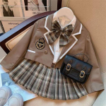 Klassikaline t&uuml;drukute kolledži stiilis vormiriietus, kevad-s&uuml;giss&auml;rk, mantel, plisseeritud seelik, kombineeritud t&uuml;drukutele, JK 100cm pruun