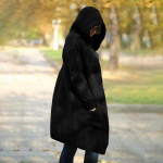 YYFS Naiste mood vabaaja s&uuml;gistalv &uuml;hev&auml;rviline printimine pikkade varrukatega kapuutsiga naiste r&otilde;ivad villased kudumid kampsunid mantlid S must