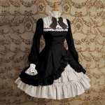 Naiste mood viktoriaanlikus stiilis neiu kleit Elegantsed kleidid naistele Armas Lolita kleit, puhvis varrukad S must