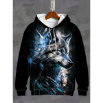 Meeste kapuutsiga kapuutsid 3D-prindid Wolf Graphic dressipluus, n&ouml;&ouml;riga spordir&otilde;ivad pikkade varrukatega t&auml;navatopsid Meeste r&otilde;ivaste pullover S