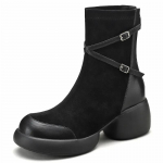 Retro paksu kontsaga elastsed naiste alasti saapad S&uuml;gis-talv Uus Lehma seemisnahast l&uuml;hikesed saapad Zapatos Tacon Bajo Mujeres Elegante 35