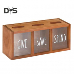 Puidust hoiup&otilde;rsas 3-kambriline rahahoiukast Visualiseeritud arvete m&uuml;ntide s&auml;&auml;stukarp lastele t&auml;iskasvanutele magamistoaga kontor pruun