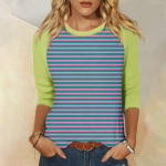 Naiste moe s&auml;rk vabaaja Raglan varrukatega &uuml;mmargune kaelus 3/4 varrukatega lahtiste tr&uuml;kitud T-s&auml;rk naiste topp L sinine