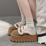 Moodsad Karusnahast Platvormiga Suede Sussid Korterid Soojad Pl&uuml;&uuml;sist Puuvillased Kingad Vabaaja Slingback Mulad Talv 2025 Trend Mugavad Libisemiskindlad Zapatos Mujer 35 khaki