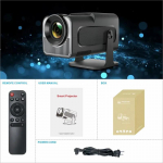 2024 HY320 Mini Kaasaskantav Projektor Android 11 WiFi Nutikas Kodukinos&uuml;steem 320 ANSI luumenit Full HD 720p 4K tugi, Kaheribaline juhtmevaba &uuml;henduvus with EU Plug