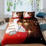 Kitarr tekikate komplekt Muusika teemaline voodipesu teismelistele Mikrofliis Vintage hall kitarr puidust p&otilde;randal Tekikate Kuninganna Kuninga suurus EU single(135x200cm)