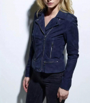 TUMESININE Naiste K&auml;sitsi Valmistatud Vabaaja Biker Pehme Lambanahast Suede Nahkjakk Stiilne 3XL sinine