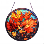 Glass Hanging Ornament Maple Leaf Round Decor 20 cm Creative Decoration for Indoor Outdoor Style A