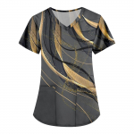 Naiste moeprindiga l&uuml;hikeste varrukatega V-kaelusmustriga topsid Taskuga t&ouml;&ouml; T-s&auml;rgid XXXXL beež