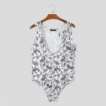 INCERUN Meeste s&uuml;gava U-kaelaga varrukateta lillemustriga body-leotard kombinesoonid S must