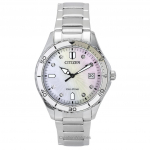 Citizen Marine Eco-Drive Kristallaktsendid Roostevaba Teras P&auml;rlmutterdial FE6170-88D 100M Naiste K&auml;ekell p&auml;rliv&auml;rvi ema
