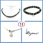 Pierres et Min&eacute;raux. Parure bijoux Bracelet Collier perles Agate mousse 8 mm. Chaine en Taille personnalisable.