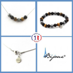 Pierres et Min&eacute;raux. Parure Bracelet Collier Perles Oeil de Tigre + H&eacute;matite + Agate noire Taille personnalisable.