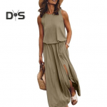 Naiste suvekleit Plisseeritud &uuml;markaelusega varrukateta &uuml;hev&auml;rviline avar l&otilde;hikuga maksikleit Igap&auml;evane kohting, peokleit, pikk kleit M