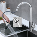 Roostevabast terasest kahe juhtnupuga v&auml;ljat&otilde;mmatav k&ouml;&ouml;gisegisti pritsmekindla v&otilde;imendiga kuuma ja k&uuml;lma vee jaoks Brushed Finish