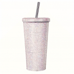 Rhinestone s&auml;delev tass 2-kihiline roostevabast terasest termospudel naistele joogipurk rhinestones kohvipurk korduvkasutatav k&otilde;rretops kaanega 500ml valge