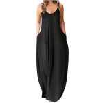 Naiste varrukateta vabad maksikleidid vabaaja taskutega Cami pikk kleit XXXXL must
