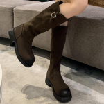 Naiste seemisnahast k&otilde;rged saapad Madalad p&otilde;lvek&otilde;rgused kingad Naine 2025 Trend Talv Disainer Retro Kleit Goth Soojad mootorrattasaapad Mujer Botas 35 pruun