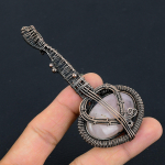 Rose Quartz Handmade Copper Wire Wrap Guitar Pendant 3.1 v4v70