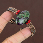 Ruby in Zoisite Handmade Copper Wire Wrap Cuff Bangle Adjustable q0d90
