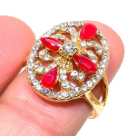 Red Ruby(Simulated) Cubic Zirconia Gemstone Handmade Jewelry Ring Size 8 m3l73