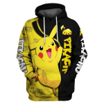S&uuml;gise ja talve Pikachu kapuutsiga dressipluus 3D animeeritud prindiga Moekas lai l&otilde;ikega pulloverjakk Vabaaja kapuutsiga dressipluus Sporditopp R&otilde;ivad 160 yellow