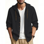 Meeste vabaaja lukuga kapuutsiga dressipluus kergest puuvillast linasest s&uuml;gisene pealmine hingav v&auml;limus meeste mood pullover reisimiseks S must