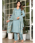 India disainer Kurta Pant Dupatta komplekt naistele Bollywood top tuunika Kurti Salwar &uuml;likond kleit M sinine