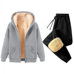 Naiste Mood &Uuml;hev&auml;rviline Ja Talvine Polsterdatud Ja Paksenenud Lukuga Kapuutsiga Dressipluus Jakk Sweatpants Vabaaja Kaheosaline Komplekt XXL helehall v&auml;rv
