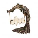 Yousheng Ghosts on A Tree Swing Halloween Decoration Cute Swinging Ghost Figurine Resin Ghost Ornament for Porch Desktop Bookshelf Decor A