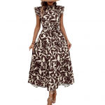 Naiste kleit, volditav, lendav varrukas, v&auml;rv, leht, sobiv tr&uuml;kis, pitsitud, kitsas v&ouml;&ouml;koht, krae A-line, suur kiik, plisseeritud lapiline &auml;&auml;ris, pidulik pidu, tutvumine M