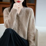 Naiste ka&scaron;miirkampsun Qinghe ka&scaron;miir 30% ka&scaron;miir 70% vill s&uuml;gis-talvine pullover soe ja moekas XL pruun