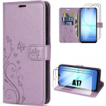 Coque de Protection - BOOLING - Samsung Galaxy A17 4G/5G - Synth&eacute;cuir Papillon Violet - 2 Vitres
