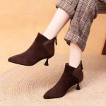 Terava ninaga venivast PU-nahast l&uuml;hikesed saapad naistele, elegantsed madala kontsaga pahkluusaapad s&uuml;giseks, &uuml;hev&auml;rvilised naiste saapad 34 pruun