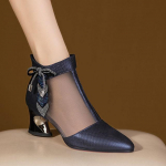 Fhanchu nahast naiste sandaalid, saapad, kandilised kontsad, v&otilde;rkkangast suvekingad, kivikivi, selja t&otilde;mblukk, terava ninaga, sinine, punane, dropship 40 sinine