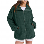Women's solid color loose single breasted casual pocket hoodie jacket XL veini