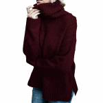 Womens Fashion Solid Long Sleeve Sweater Loose Turtleneck knitting Sweater M veini